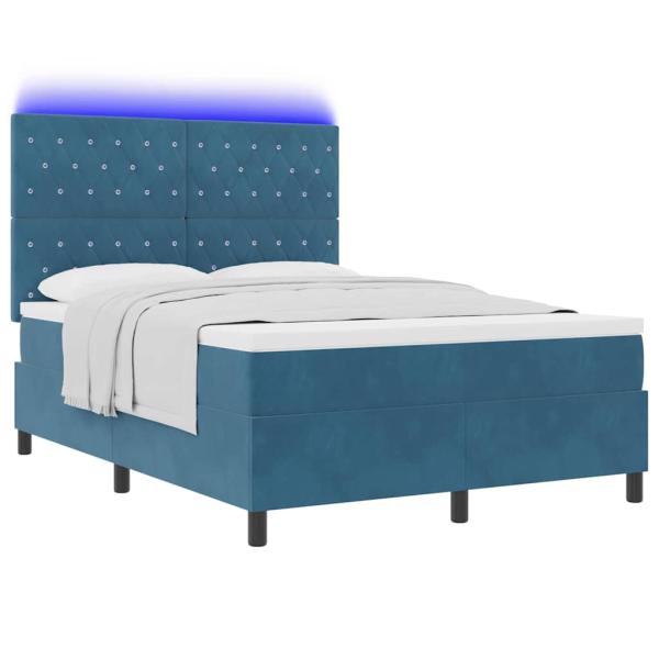 LED Boxspringbett mit Matratze Dunkelblau 140x200 cm Samt