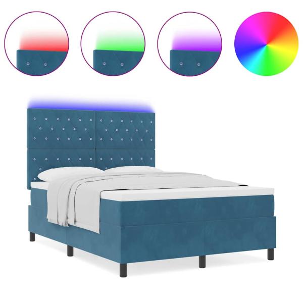 LED Boxspringbett mit Matratze Dunkelblau 140x200 cm Samt