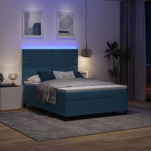 LED Boxspringbett mit Matratze Dunkelblau 140x200 cm Samt