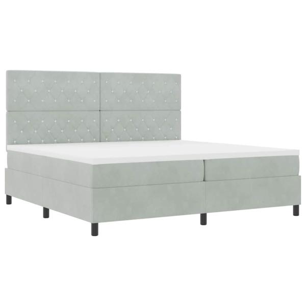 LED Boxspringbett mit Matratze Hellgrau 200x200 cm Samt