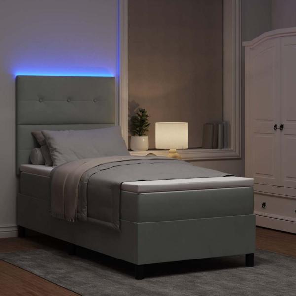 LED Boxspringbett mit Kopfteil Hellgrau 90 x 190 cm Samt