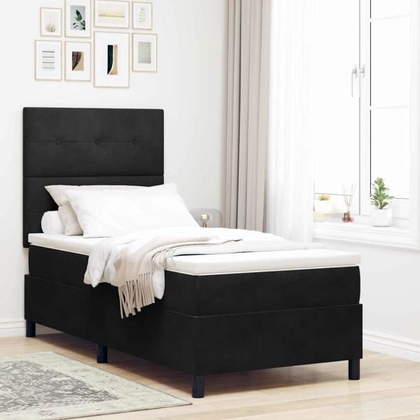 ARDEBO.de - LED Boxspringbett mit Matratze Schwarz 90x190 cm Samt