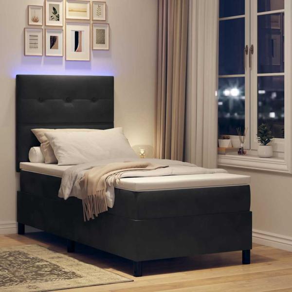 LED Boxspringbett mit Matratze Schwarz 90x190 cm Samt