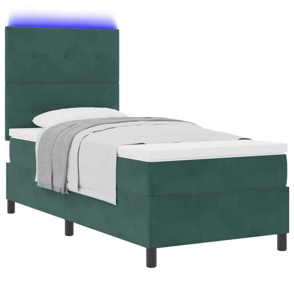 LED Boxspringbett mit Kopfteil Dunkelgrün 90 x 190 cm Samt