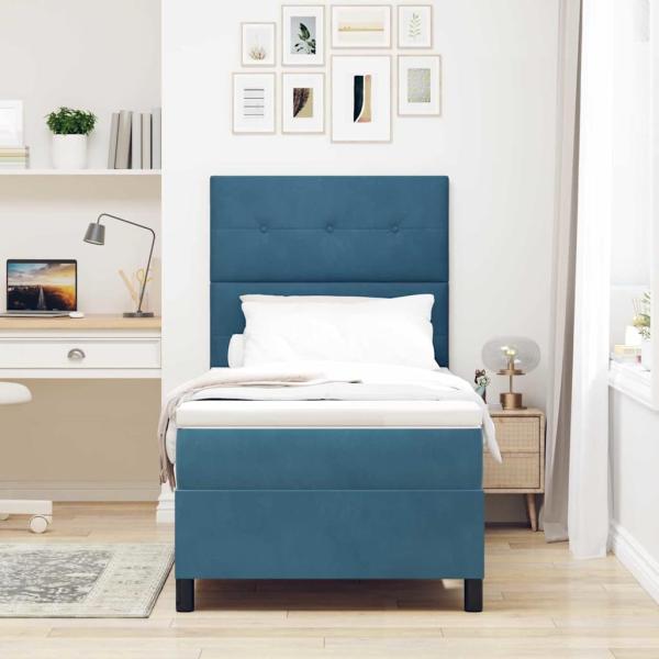 ARDEBO.de - LED Boxspringbett mit Matratze Dunkelblau 90x190 cm Samt