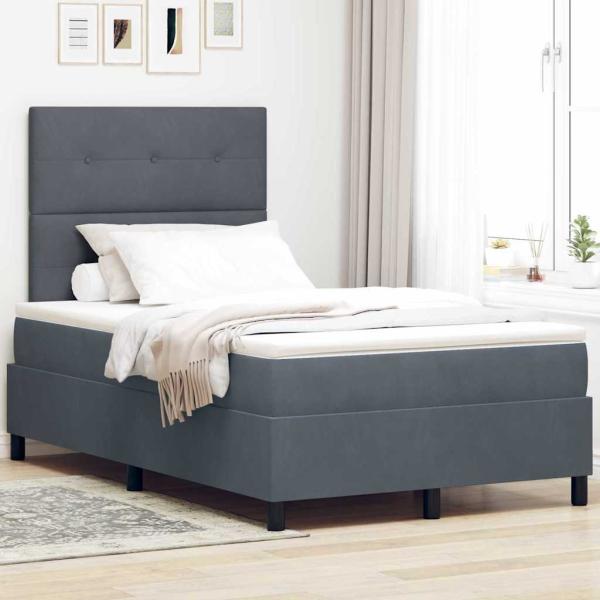 ARDEBO.de - LED Boxspringbett mit Matratze Dunkelgrau 120x190 cm Samt