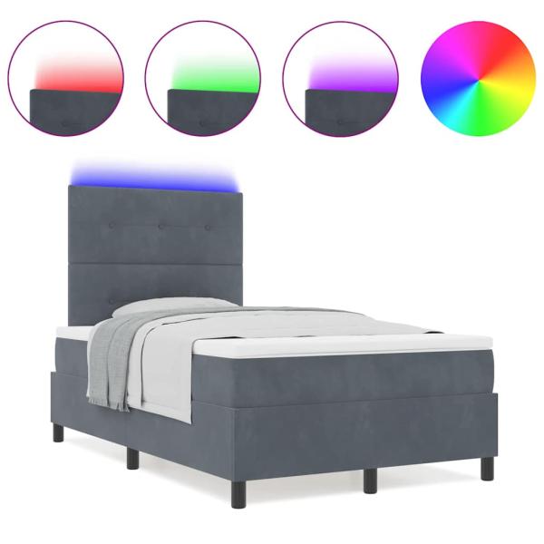 LED Boxspringbett mit Matratze Dunkelgrau 120x190 cm Samt
