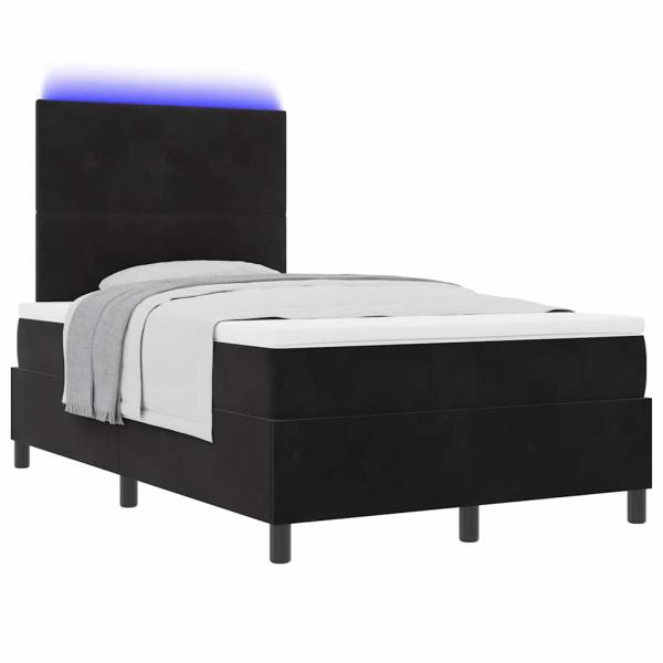 LED Boxspringbett mit Matratze Schwarz 120x190 cm Samt