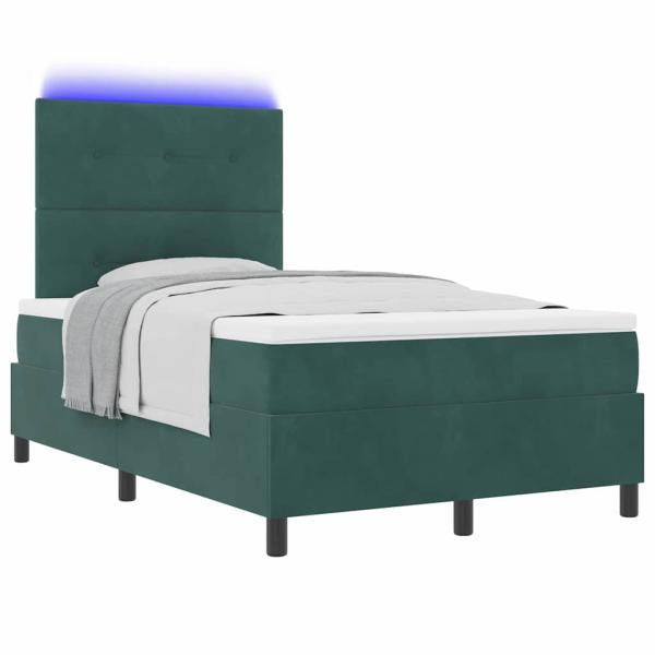 LED Boxspringbett mit Matratze Dunkelgrün 120x190 cm Samt