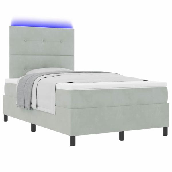 LED Boxspringbett mit Matratze Hellgrau 120x200 cm Samt