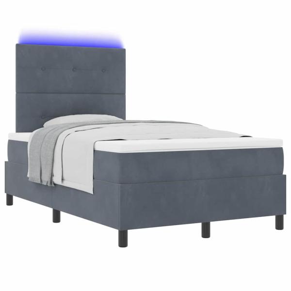 LED Boxspringbett mit Matratze Dunkelgrau 120x200 cm Samt