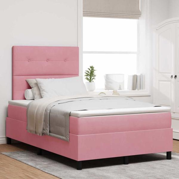 ARDEBO.de - LED Boxspringbett mit Matratze Rosa 120x200 cm Samt