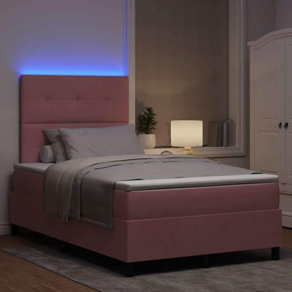 LED Boxspringbett mit Matratze Rosa 120x200 cm Samt
