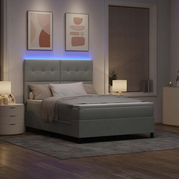 LED Boxspringbett mit Matratze Hellgrau 140x190 cm Samt