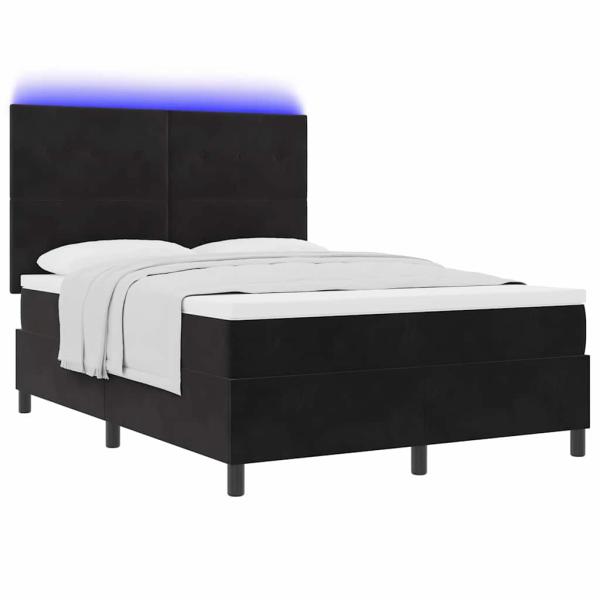 LED Boxspringbett mit Matratze Schwarz 140x200 cm Samt