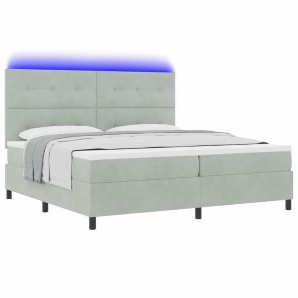 LED Boxspringbett mit Matratze Hellgrau 200x200 cm Samt