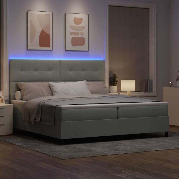 LED Boxspringbett mit Matratze Hellgrau 200x200 cm Samt