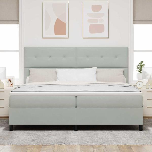 LED Boxspringbett mit Matratze Hellgrau 200x200 cm Samt