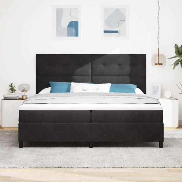 LED Boxspringbett mit Matratze Schwarz 200x200 cm Samt