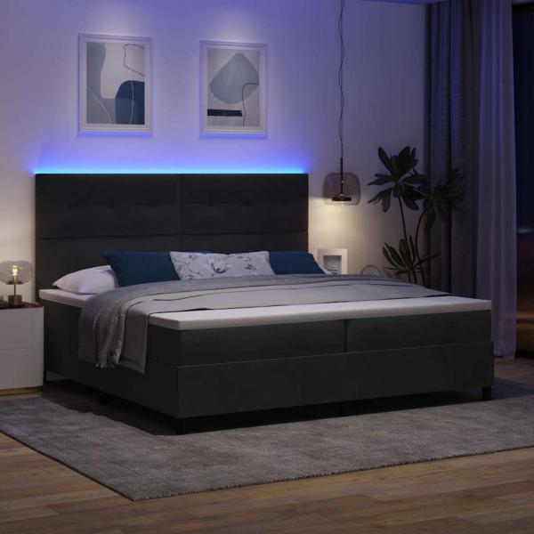 LED Boxspringbett mit Matratze Schwarz 200x200 cm Samt