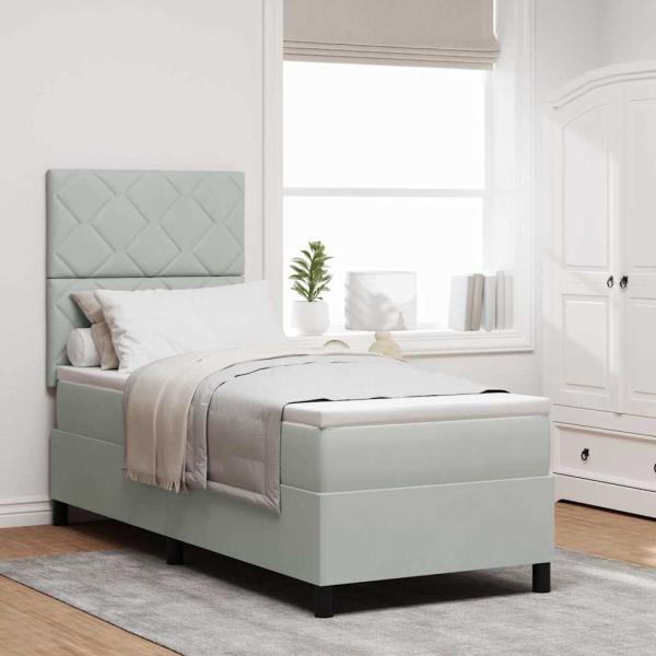 ARDEBO.de - LED Boxspringbett mit Matratze Hellgrau 80x200 cm Samt