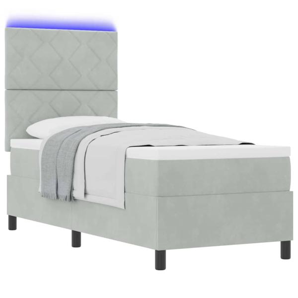 LED Boxspringbett mit Matratze Hellgrau 80x200 cm Samt