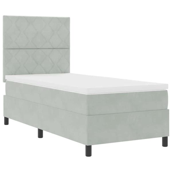 LED Boxspringbett mit Matratze Hellgrau 90x190 cm Samt