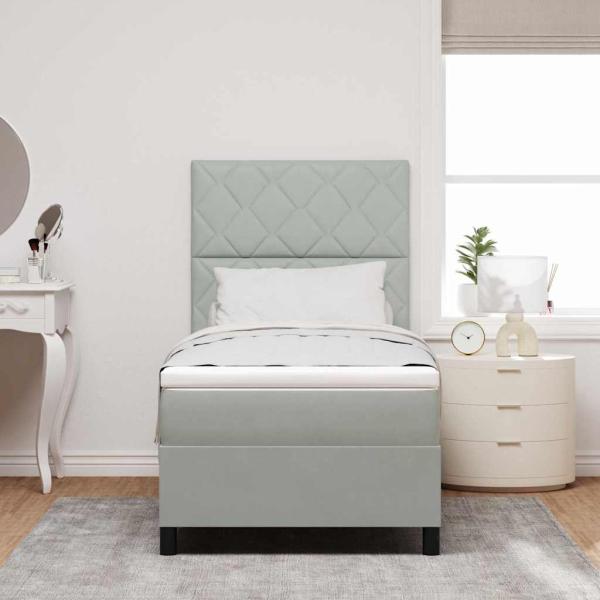 LED Boxspringbett mit Matratze Hellgrau 90x190 cm Samt