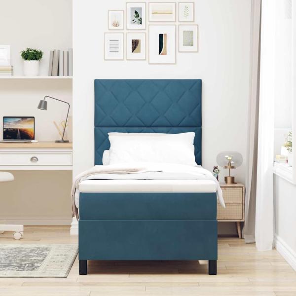 LED Boxspringbett mit Matratze Dunkelblau 90x190 cm Samt