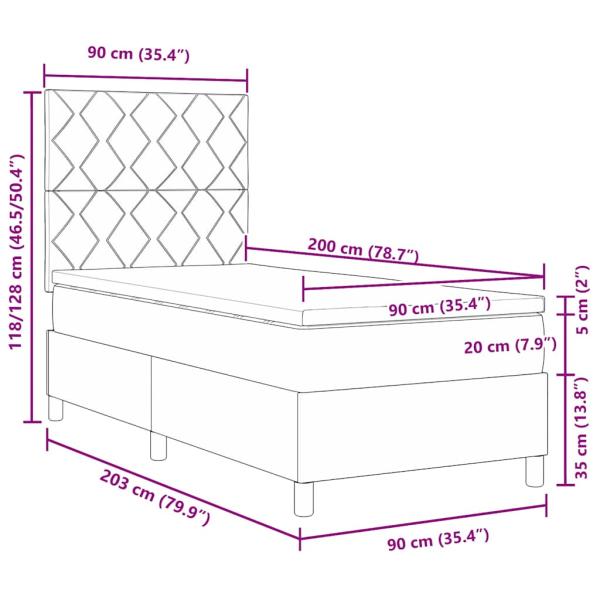LED Boxspringbett mit Matratze Dunkelgrau 90x200 cm Samt