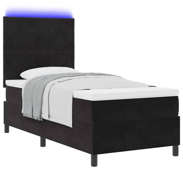 LED Boxspringbett mit Matratze Schwarz 100x200 cm Samt