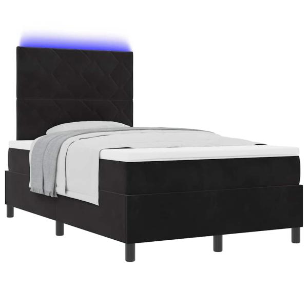 LED Boxspringbett mit Matratze Schwarz 120x190 cm Samt