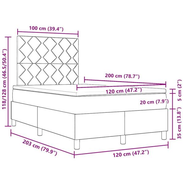 LED Boxspringbett mit Matratze Schwarz 120x200 cm Samt