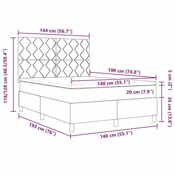 LED Boxspringbett mit Matratze Dunkelgrün 140x190 cm Samt