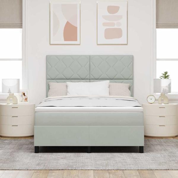 LED Boxspringbett mit Matratze Hellgrau 140x200 cm Samt
