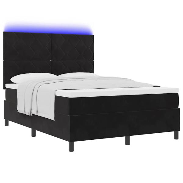 LED Boxspringbett mit Matratze Schwarz 140x200 cm Samt