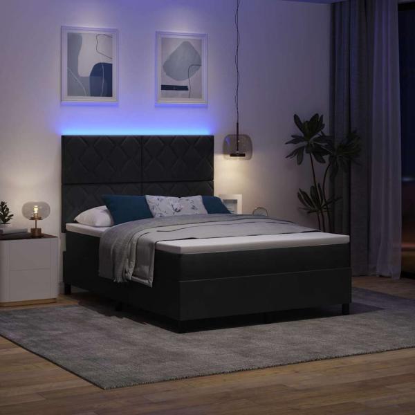 LED Boxspringbett mit Matratze Schwarz 140x200 cm Samt