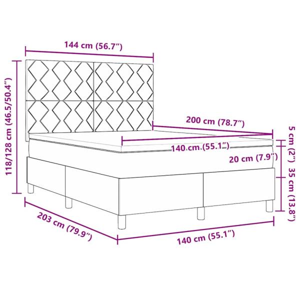 LED Boxspringbett mit Matratze Schwarz 140x200 cm Samt