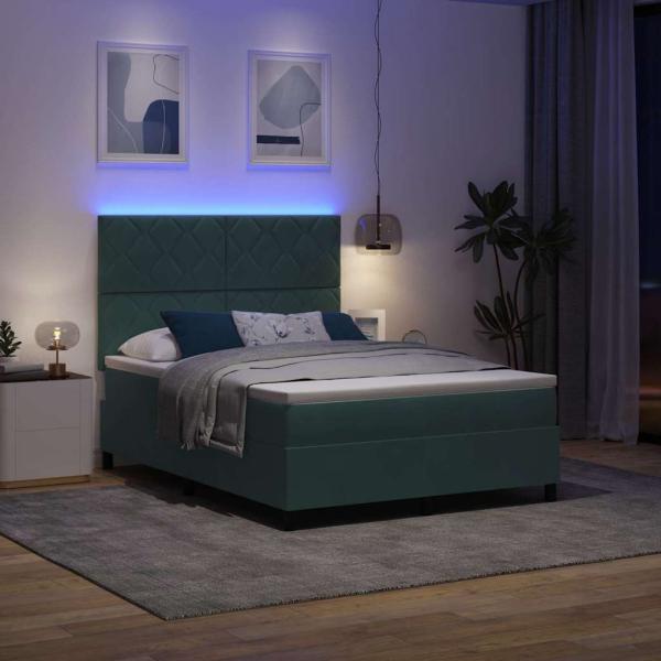 LED Boxspringbett mit Matratze Dunkelgrün 140x200 cm Samt