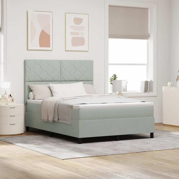 ARDEBO.de - LED Boxspringbett mit Matratze Hellgrau 160x200 cm Samt
