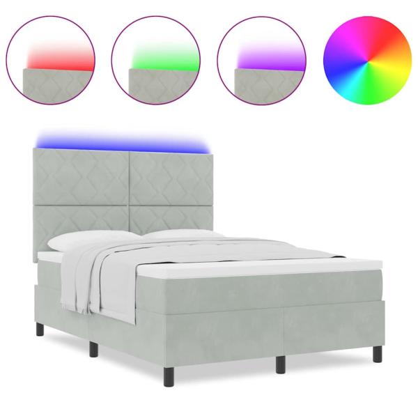 LED Boxspringbett mit Matratze Hellgrau 160x200 cm Samt