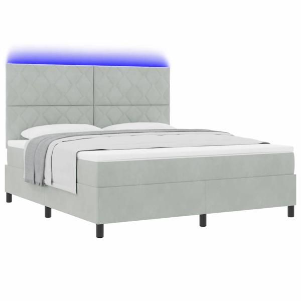 LED Boxspringbett mit Matratze Hellgrau 180x200 cm Samt
