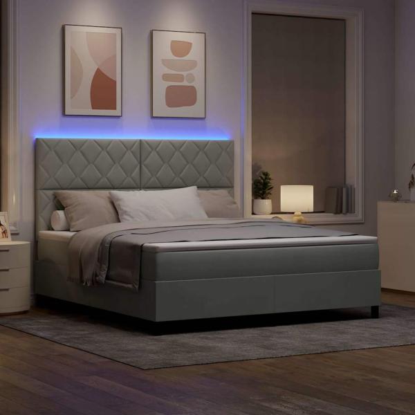LED Boxspringbett mit Matratze Hellgrau 180x200 cm Samt