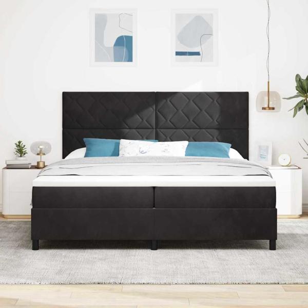 LED Boxspringbett mit Matratze Schwarz 200x200 cm Samt