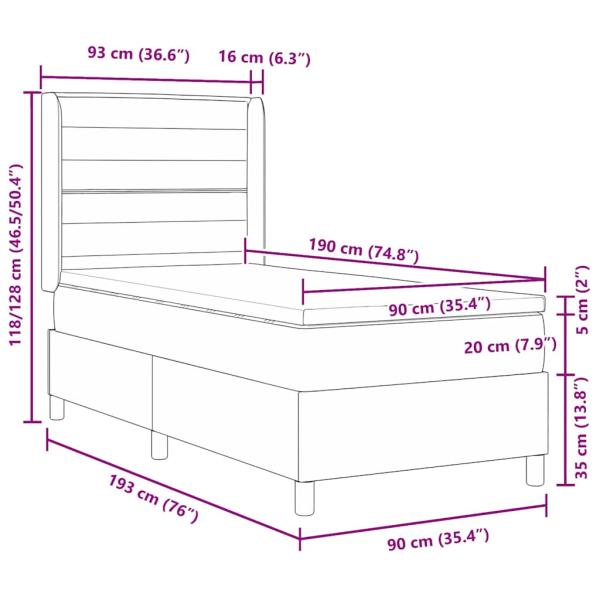 Boxspringbett mit Matratze & LED in Dunkelgrau, 90x190 cm, Stoff