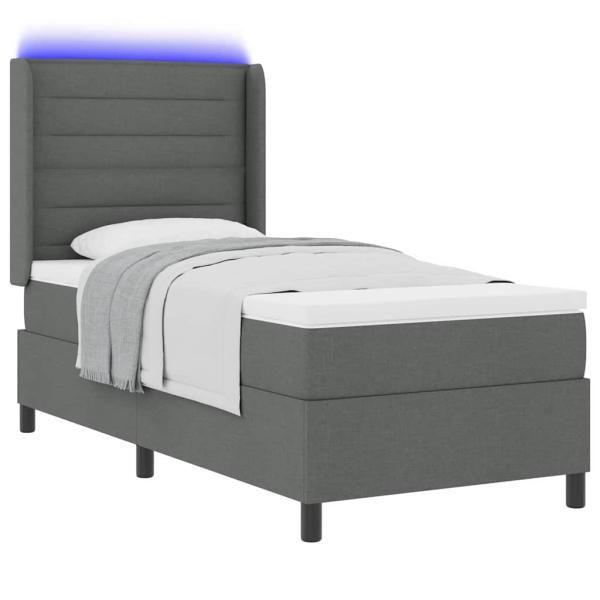 Boxspringbett mit Matratze & LED in Dunkelgrau, 90x190 cm, Stoff