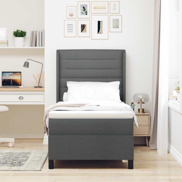 LED Boxspringbett mit Matratze Dunkelgrau 100 x 200 cm Stoff