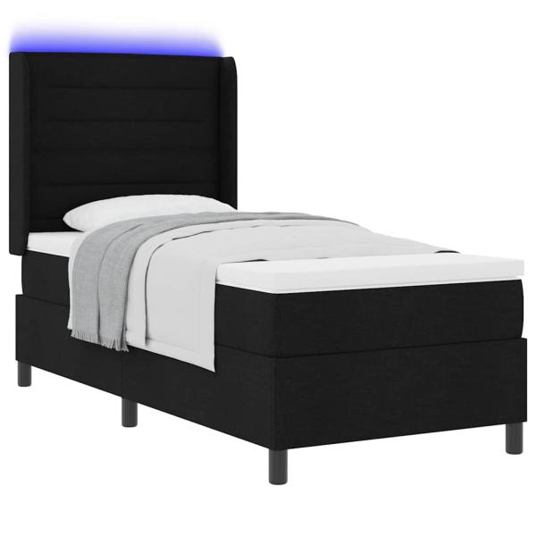 LED Boxspringbett mit Matratze Schwarz 100x200 cm Stoff