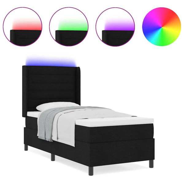 LED Boxspringbett mit Matratze Schwarz 100x200 cm Stoff