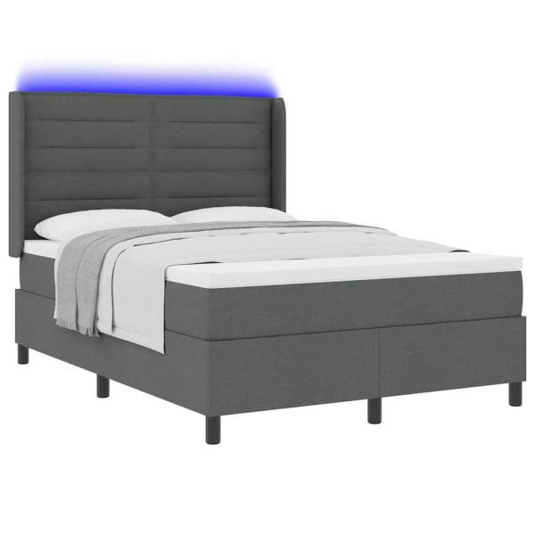 LED Boxspringbett mit Matratze Dunkelgrau 140 x 190 cm Stoff